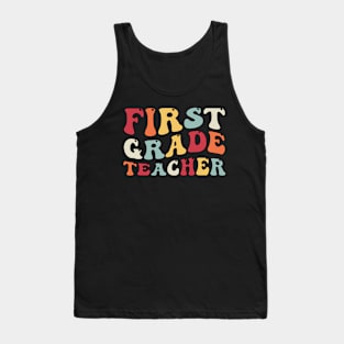 First Grade Teacher Retro Groovy Tie dye Tank Top